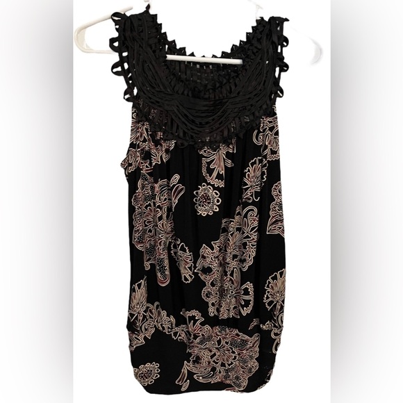 Perseption Tops - Perseption Black and Gold Floral Boho Sleeveless Blouse Large